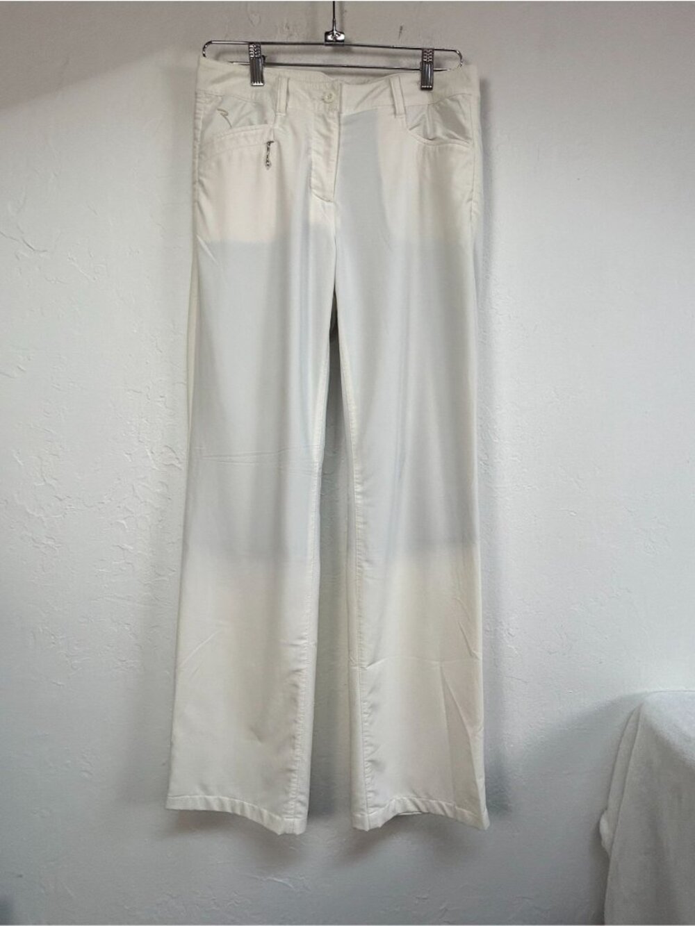 Chervò Sports Womens Mid-Rise Straight Leg Golf Pants Size 10 White Pockets